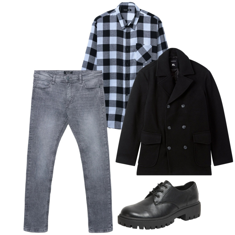 Outfit uomo - Total look #2315462. Stile Trendy per Tutti i giorni. Abbinamento con scarpe stringate, camicie, jeans skinny, caban.
