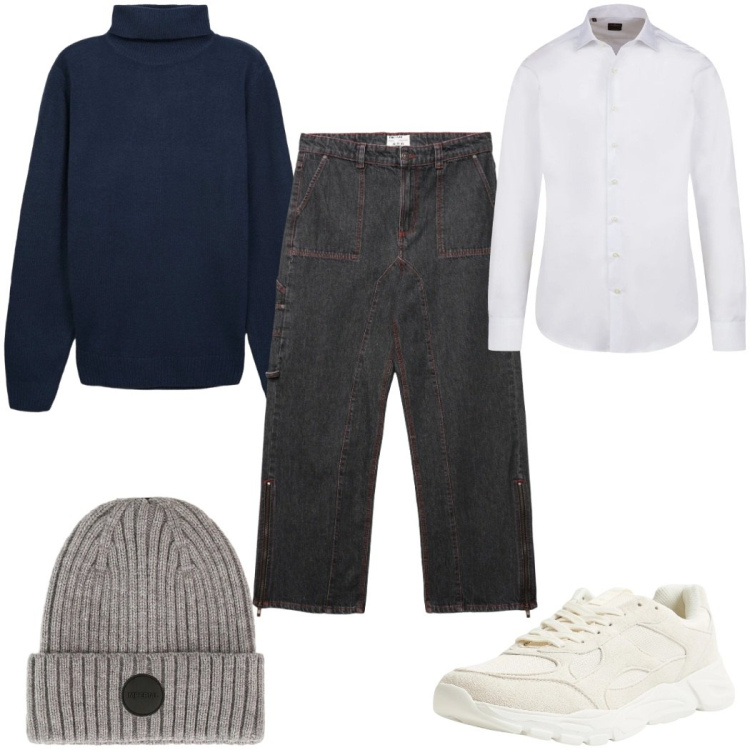 Outfit uomo - Total look #2315473. Stile Casual per Tutti i giorni. Abbinamento con sneakers, jeans dritti, maglieria, berretti, camicie.