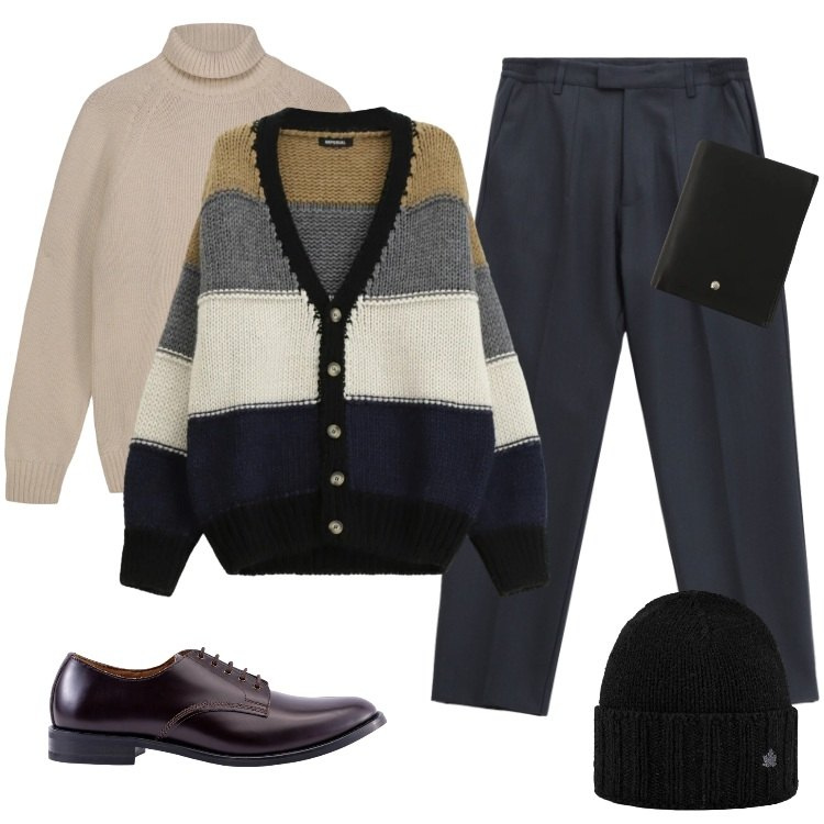 Outfit uomo - Total look #2315479. Stile Casual per Tutti i giorni. Abbinamento con pantaloni, portafogli, cardigans, cappelli, scarpe stringate, pullovers.