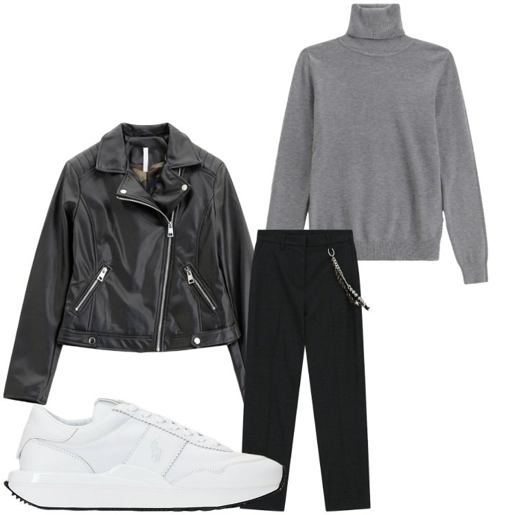 Outfit donna - Rock girl. Stile Rock per Tutti i giorni. Abbinamento con maglieria, pantaloni, blazer, sneakers.