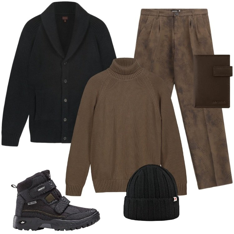 Outfit uomo - Total look #2315501. Stile Urban per Tutti i giorni. Abbinamento con stivali e stivaletti, pantaloni, portafogli, cappelli, pullovers, cardigans.