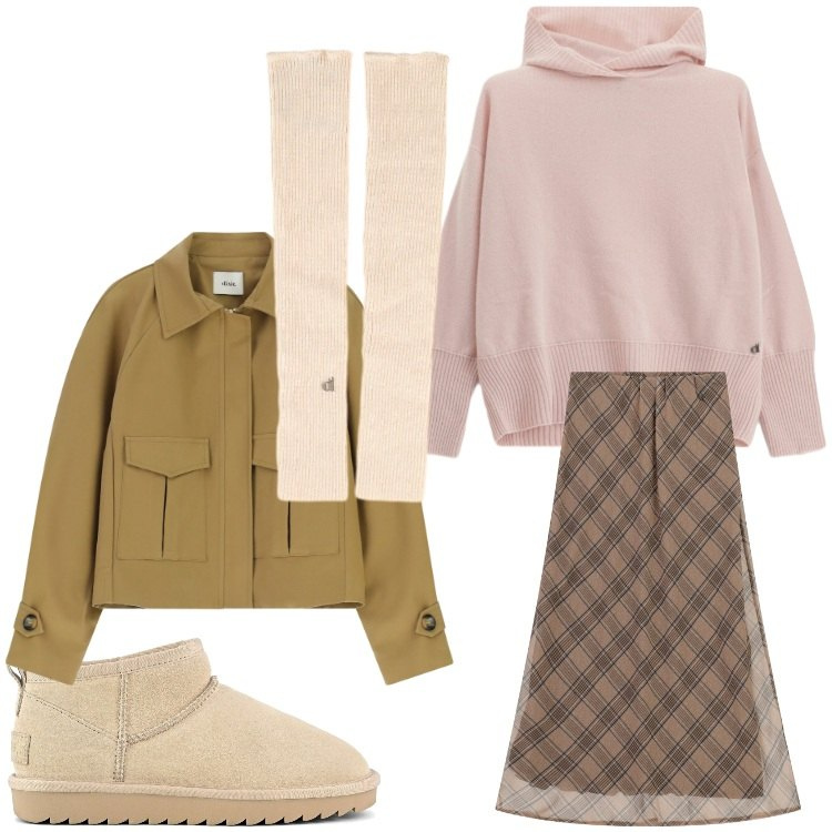 Outfit donna - Quadretti. Stile Casual chic per Tutti i giorni. Abbinamento con maglieria, gonne lunghe, guanti, bomber, stivali.