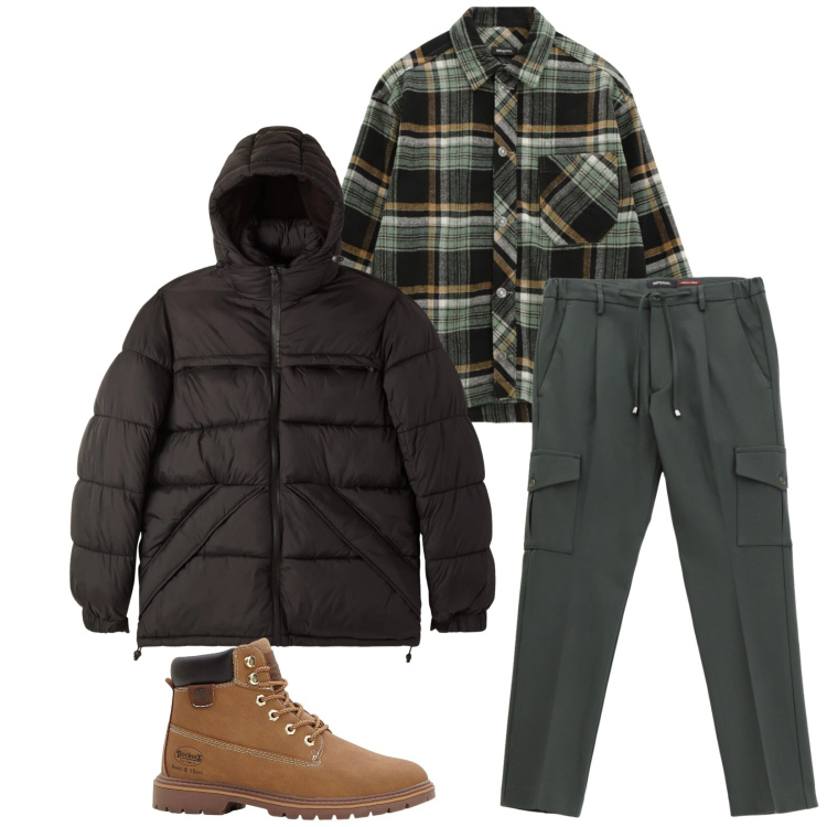 Outfit uomo - Total look #2315529. Stile Casual per Tutti i giorni. Abbinamento con stivali e stivaletti, bomber, camicie, pantaloni cargo.