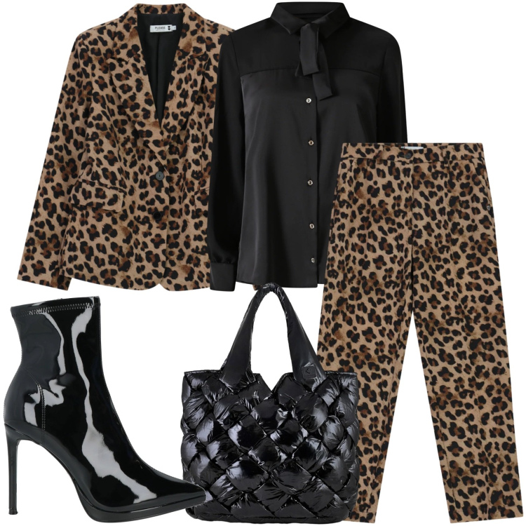 Outfit donna - Va bene così. Stile Glamour per Serata fuori. Abbinamento con stivaletti, blazer, pantaloni, borse tote, camicie.