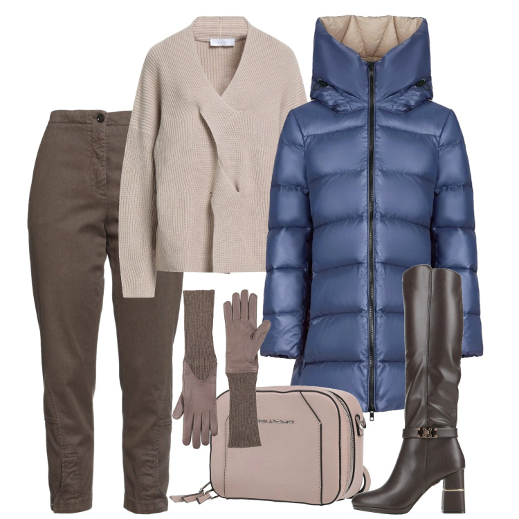 Outfit donna - Wrapped in Style. Stile Bon Ton per Tutti i giorni. Abbinamento con pullovers, stivali, jeans slim fit, guanti, marsupi, cappotti.