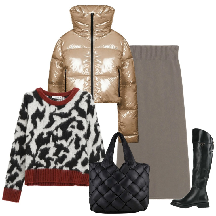 Outfit donna - Wrapped in Style. Stile Chic per Tutti i giorni. Abbinamento con stivali, pullovers, gonne lunghe, piumini, borse tote.