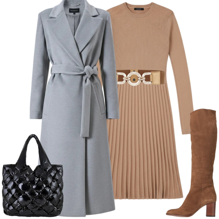 Outfit donna - City. Stile Minimal per Tutti i giorni. Abbinamento con stivali, borse tote, cappotti, vestiti corti, cinture.