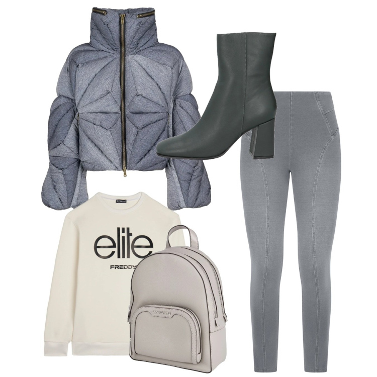 Outfit donna - Wrapped in Style. Stile Basic per Tutti i giorni. Abbinamento con zaini, stivaletti, felpe, jeggings, piumini.