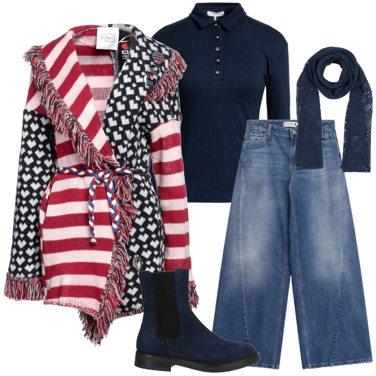 Outfit donna - Knitwear oversize. Stile Casual chic per Serata fuori. Abbinamento con stivaletti chelsea, sciarpe, pullovers, cardigans, jeans.