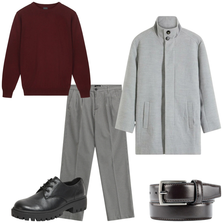 Outfit uomo - Total look #2315617. Stile Business/Elegante per Serata speciale. Abbinamento con cappotti, scarpe stringate, pantaloni, maglieria, cinture.