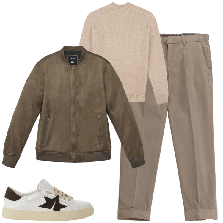 Outfit uomo - City. Stile Casual per Tutti i giorni. Abbinamento con giacche, pantaloni chino, sneakers, maglieria.