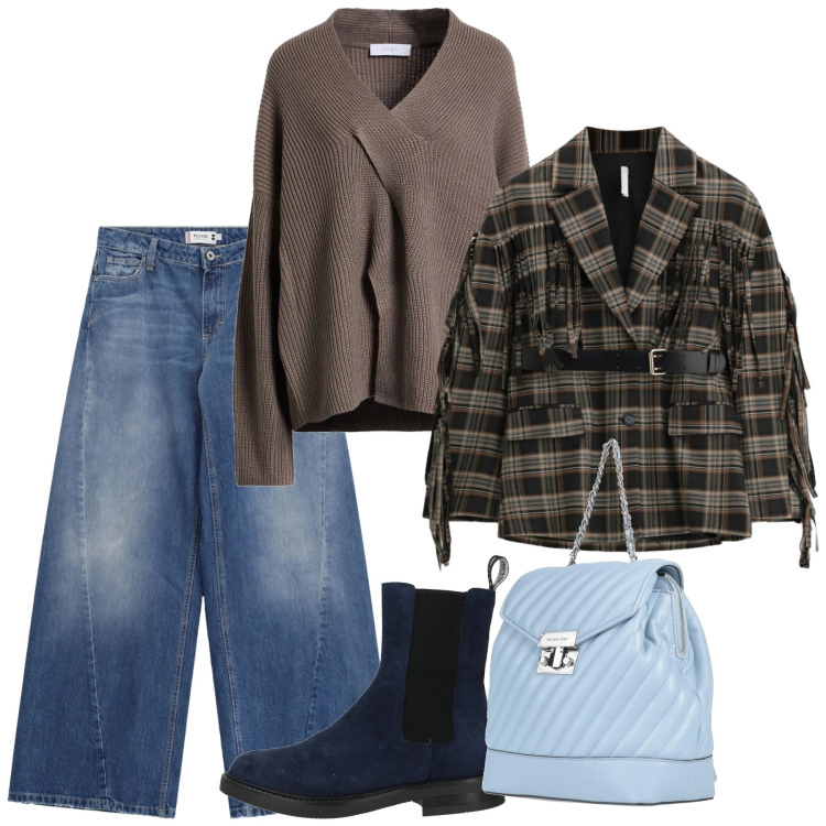 Outfit donna - Gennaio. Stile Bon Ton per Tutti i giorni. Abbinamento con pullovers, zaini, stivaletti chelsea, jeans, blazer.
