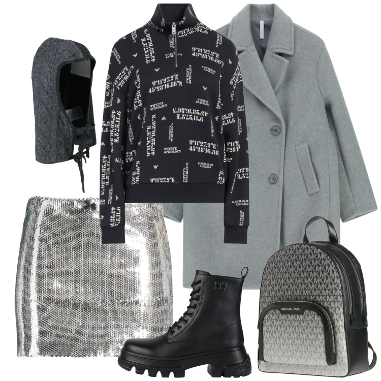 Outfit donna - Glam streetwear. Stile Urban per Serata fuori. Abbinamento con stivaletti, felpe, cappelli, minigonne, zaini, cappotti.