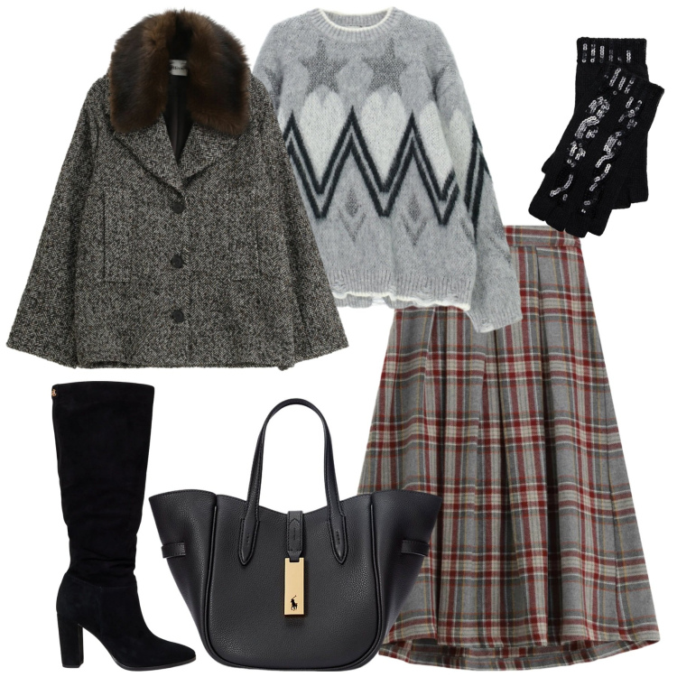 Outfit donna - Dixie - Saldi FW 2025. Stile Chic per Tutti i giorni. Abbinamento con maglieria, cappotti, gonne lunghe, stivali, guanti, borse tote.