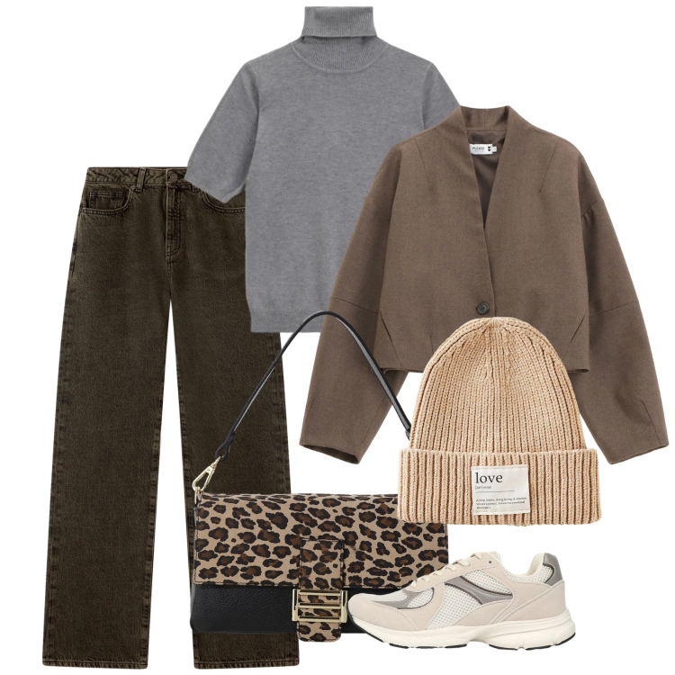 Outfit donna - Gennaio. Stile Bon Ton per Tutti i giorni. Abbinamento con berretti, jeans dritti, sneakers, blazer, borse a spalla, maglieria.