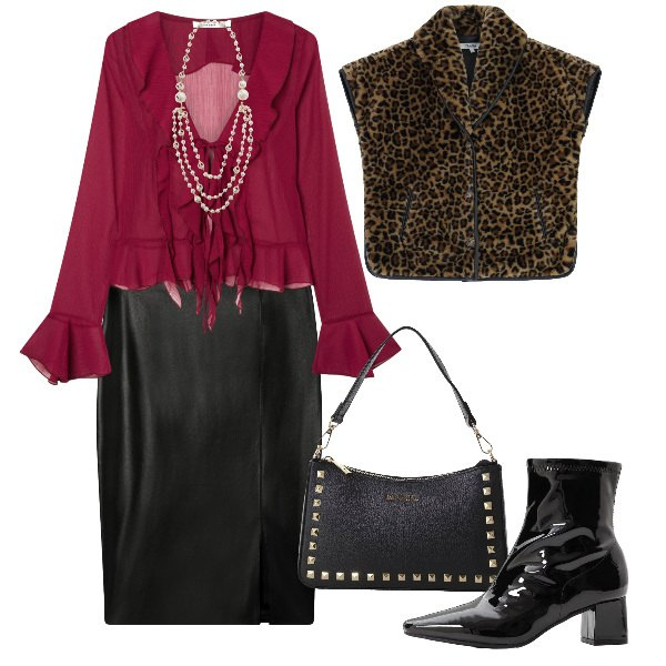 Outfit donna - Serata. Stile Chic per Serata fuori. Abbinamento con stivaletti, gonne longuette, bluse, cappotti, pochette, collane.