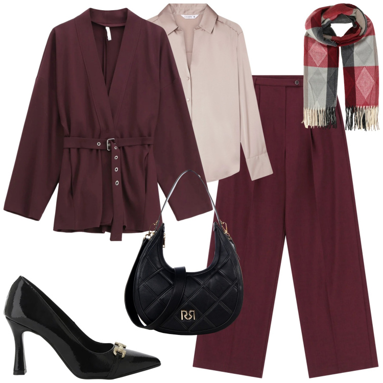 Outfit donna - Total look #2315703. Stile Urban per Tutti i giorni. Abbinamento con camicie, sciarpe, décolleté, blazer, pantaloni, borse a tracolla.