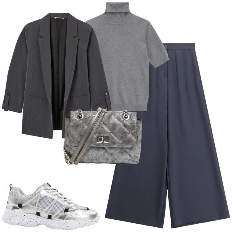 Outfit donna - Total look #2315724. Stile Casual chic per Tutti i giorni. Abbinamento con sneakers, blazer, borse a tracolla, pantaloni a palazzo, maglieria.