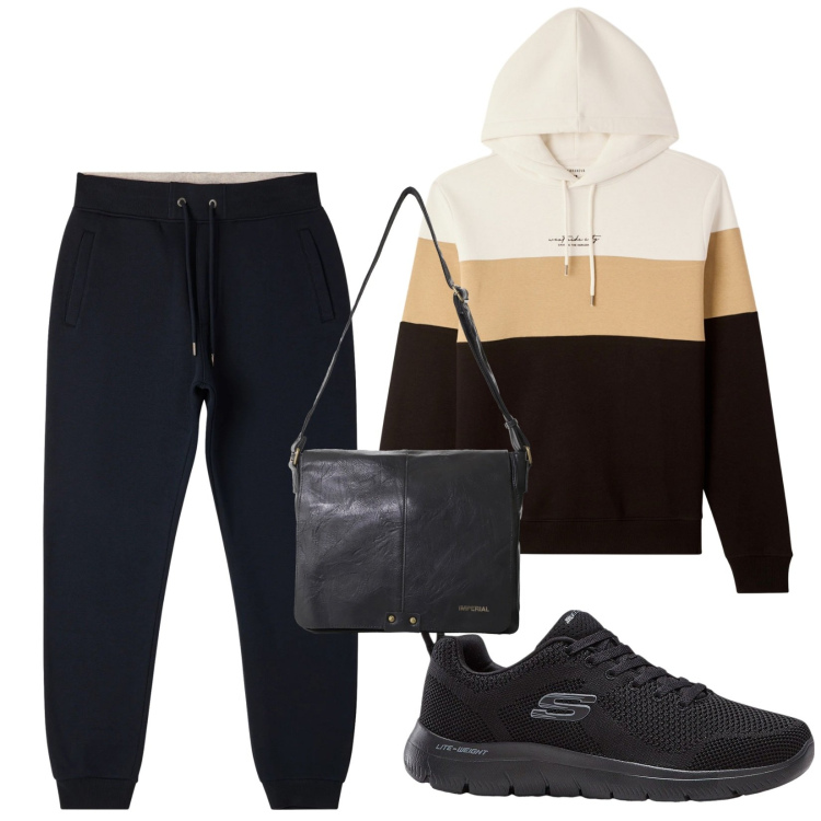 Outfit uomo - Total look #2315726. Stile Urban per Sport. Abbinamento con sneakers, pantaloni, felpe con cappuccio, borse sportive.