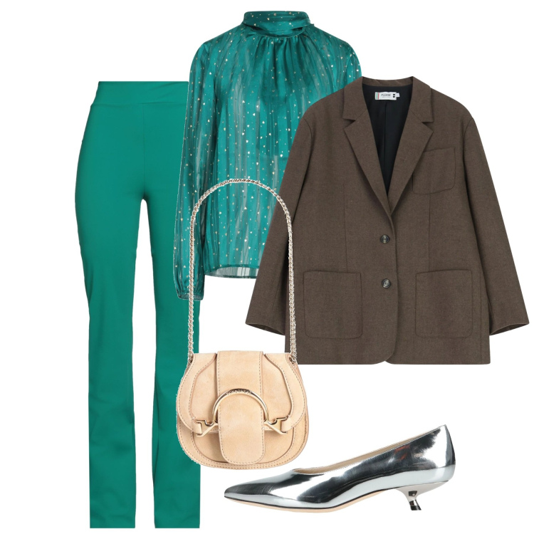 Outfit donna - Cerimonia a febbraio. Stile Chic per Cerimonia. Abbinamento con top, marsupi, décolleté, leggings, blazer.