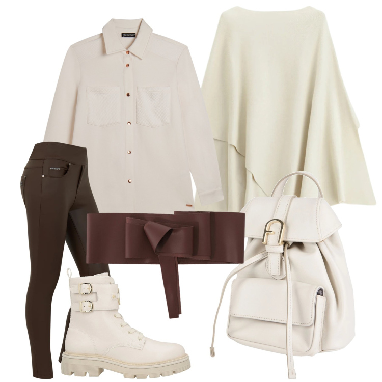 Outfit donna - Cioccolata con panna. Stile Basic per Tutti i giorni. Abbinamento con anfibi, zaini, maglieria, cinture, jeans skinny, camicie.