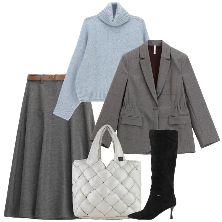 Outfit donna - Bon ton da ufficio. Stile Bon Ton per Ufficio. Abbinamento con stivali, gonne lunghe, blazer, maglieria, borse tote.
