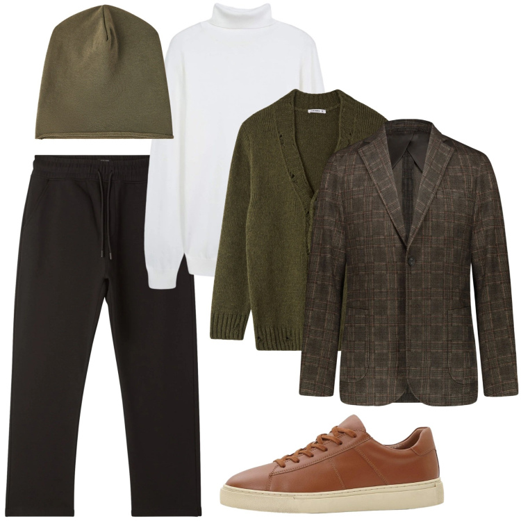Outfit uomo - Gennaio. Stile Casual per Tutti i giorni. Abbinamento con sneakers, pantaloni, berretti, maglieria, cardigans, giacche.