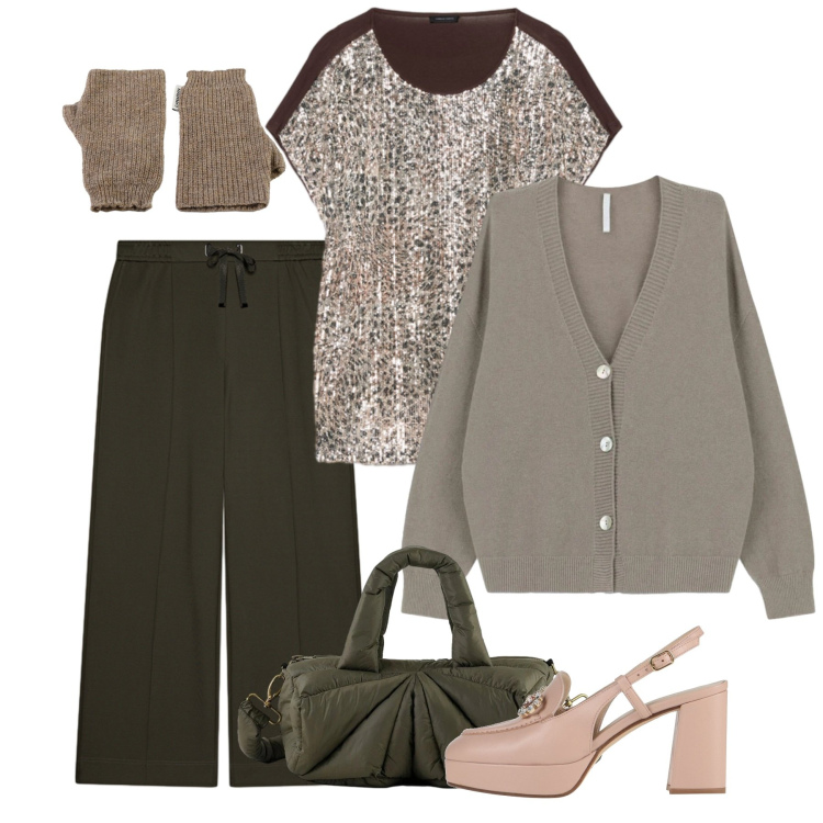 Outfit donna - Strass fino a sera. Stile Chic per Tutti i giorni. Abbinamento con décolleté, cardigans, borse a mano, guanti, pantaloni, bluse.