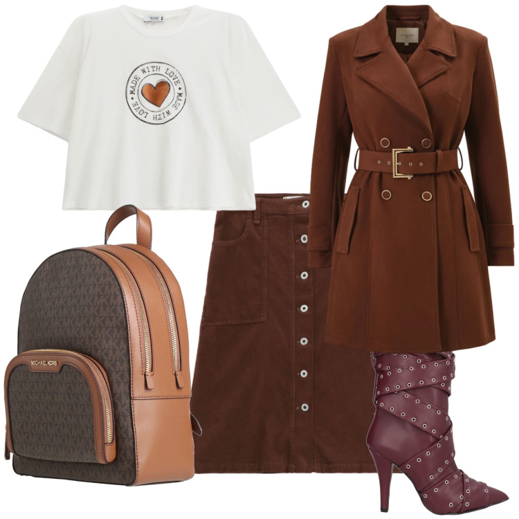 Outfit donna - In ufficio fa caldo col cuore. Stile Urban per Ufficio. Abbinamento con stivaletti, zaini, gonne, t-shirt, trench.