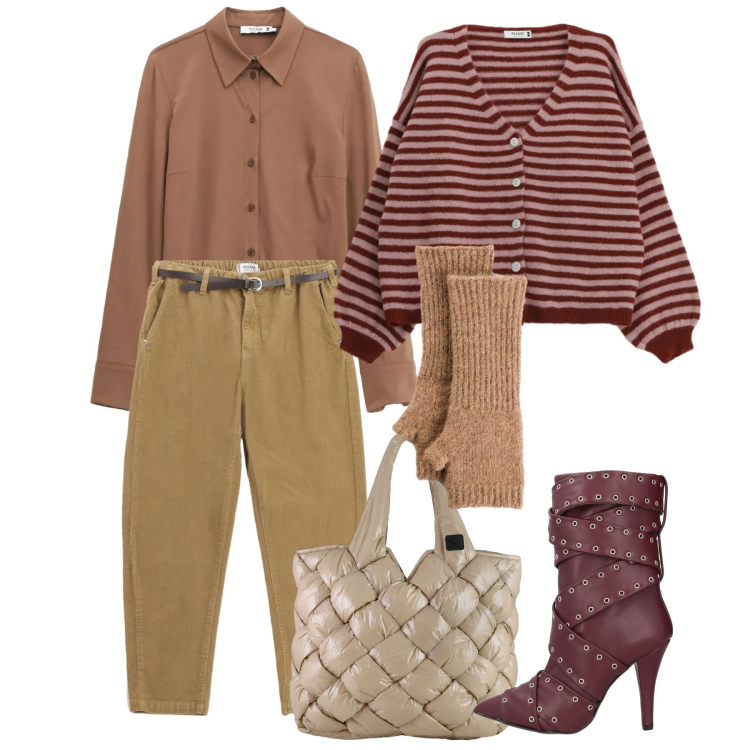 Outfit donna - Gennaio. Stile Casual per Tutti i giorni. Abbinamento con guanti, stivaletti, pantaloni chino, cardigans, camicie, borse tote.