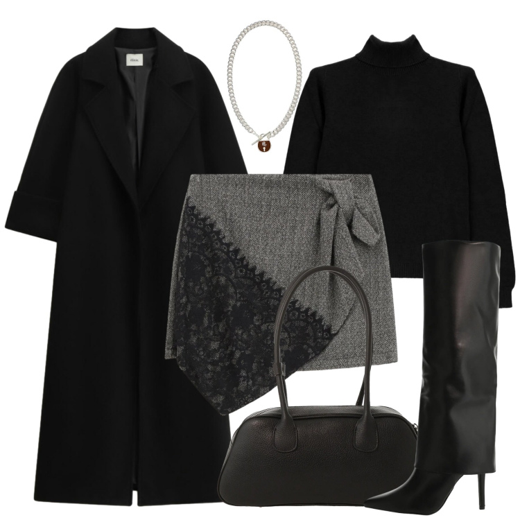 Outfit donna - La mini con pizzo. Stile Chic per Tutti i giorni. Abbinamento con stivali, minigonne, cappotti, maglieria, borse a mano, ciondoli.