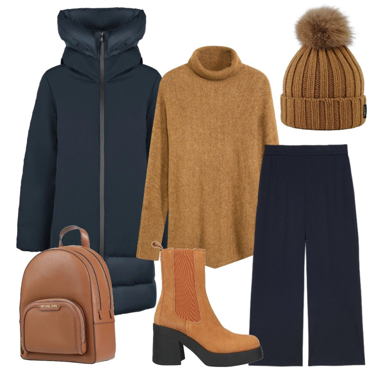 Outfit donna - Total look #2315791. Stile Casual per Scuola/Università. Abbinamento con maglieria, stivaletti, zaini, berretti, cappotti, pantaloni.