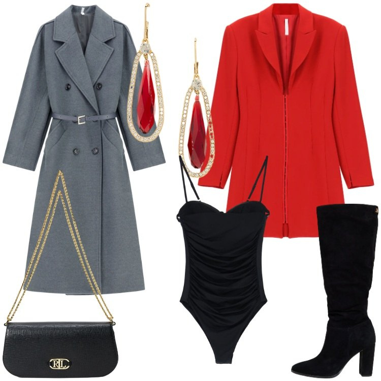 Outfit donna - Imperial - Saldi FW 2025. Stile Sexy per Serata fuori. Abbinamento con vestiti corti, body, cappotti, orecchini, stivali, borse a spalla.