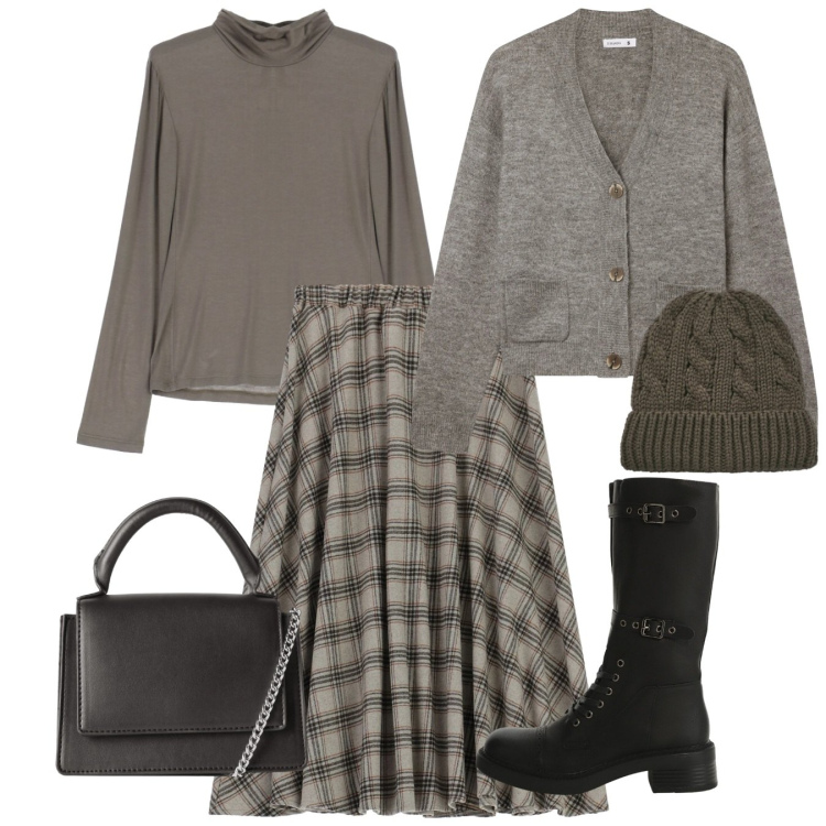 Outfit donna - Plissè forever. Stile Bon Ton per Tutti i giorni. Abbinamento con berretti, borse a tracolla, cardigans, gonne longuette, stivali, maglieria.