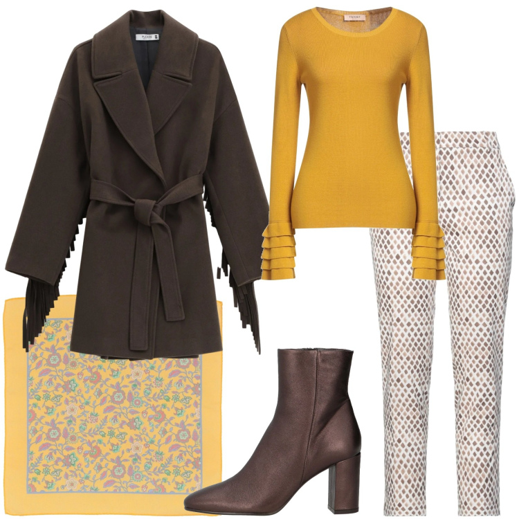 Outfit donna - Trendy 2026: cappotto con le frange. Stile Casual chic per Serata fuori. Abbinamento con pantaloni, pullovers, stivaletti, sciarpe, cappotti.