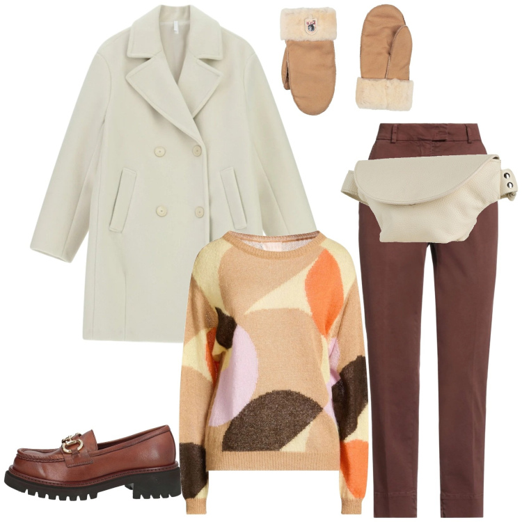 Outfit donna - Total look #2315818. Stile Casual chic per Tutti i giorni. Abbinamento con pantaloni skinny, mocassini, marsupi, guanti, pullovers, cappotti.