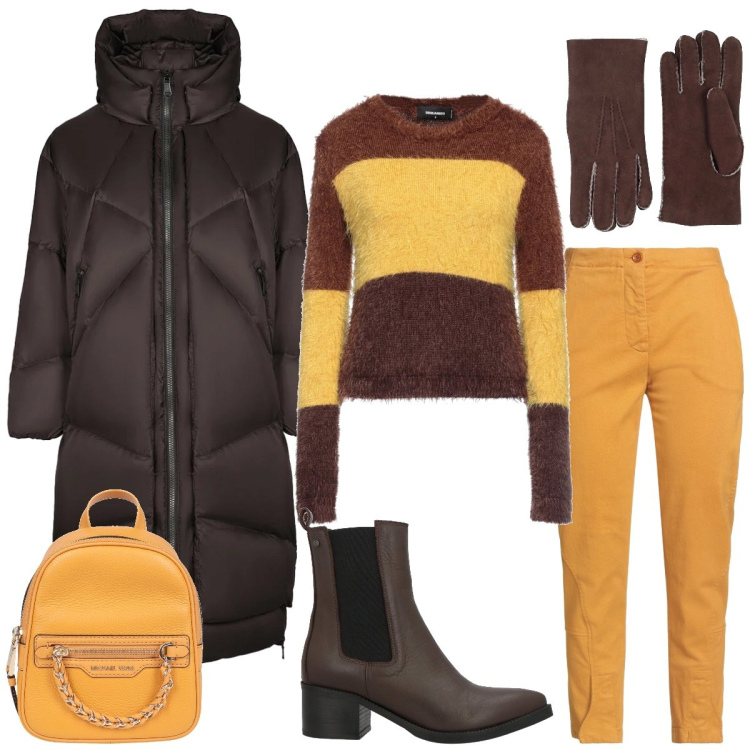 Outfit donna - Total look #2315823. Stile Casual per Tutti i giorni. Abbinamento con pullovers, zaini, jeans slim fit, stivaletti chelsea, guanti, cappotti.