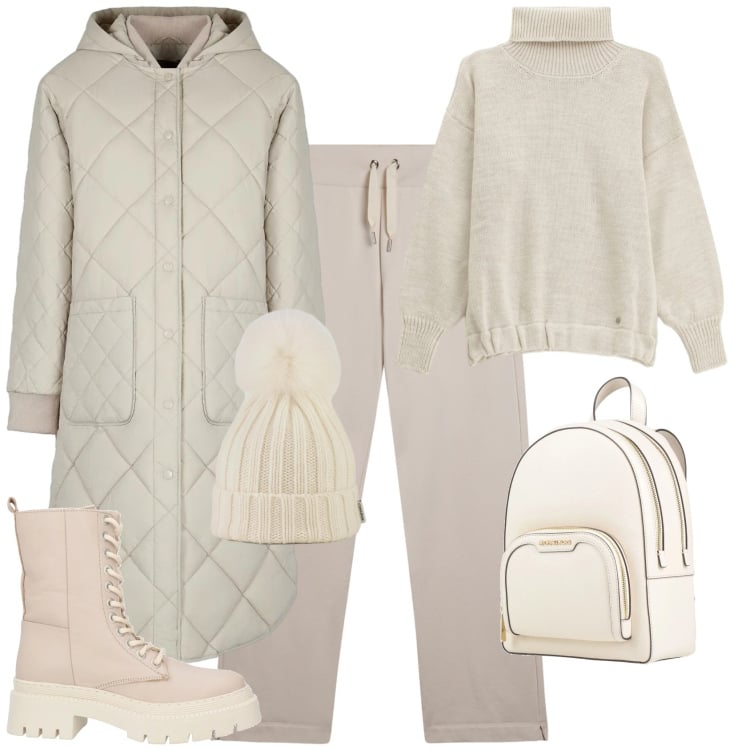 Outfit donna - Sporty chic per l ufficio. Stile Sporty chic per Ufficio. Abbinamento con zaini, stivaletti, maglieria, pantaloni, piumini, berretti.