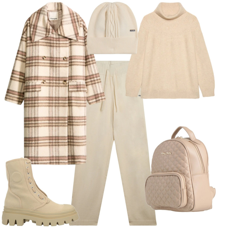 Outfit donna - Sporty chic in ufficio. Stile Sporty chic per Ufficio. Abbinamento con cappotti, stivaletti, zaini, pantaloni, berretti, maglieria.