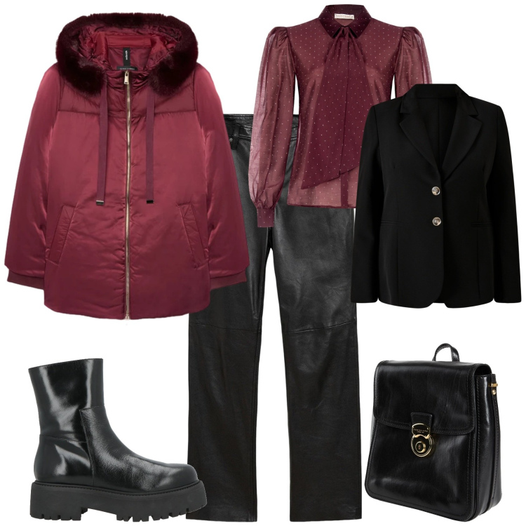 Outfit donna - Trendy in ufficio. Stile Trendy per Ufficio. Abbinamento con pantaloni, zaini, stivaletti, camicie, blazer, piumini.