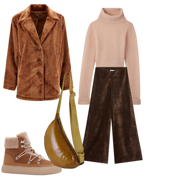 Outfit donna - Total look #2315901. Stile Minimal per Tutti i giorni. Abbinamento con stivaletti, cappotti, borse a tracolla, maglieria, pantaloni.