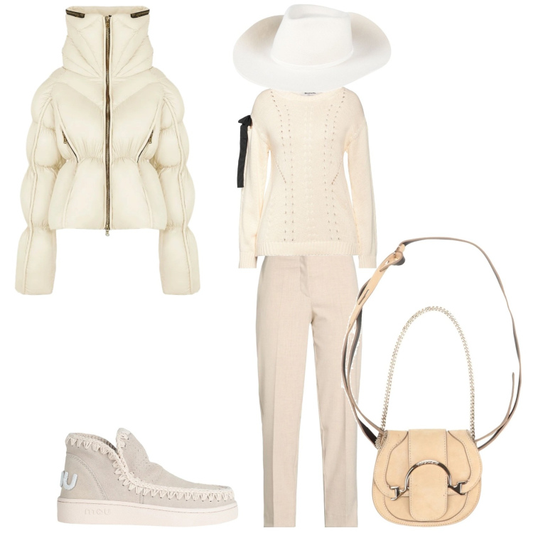 Outfit donna - Total look #2315907. Stile Casual chic per Tutti i giorni. Abbinamento con marsupi, cappelli, stivaletti, pantaloni, pullovers, piumini.