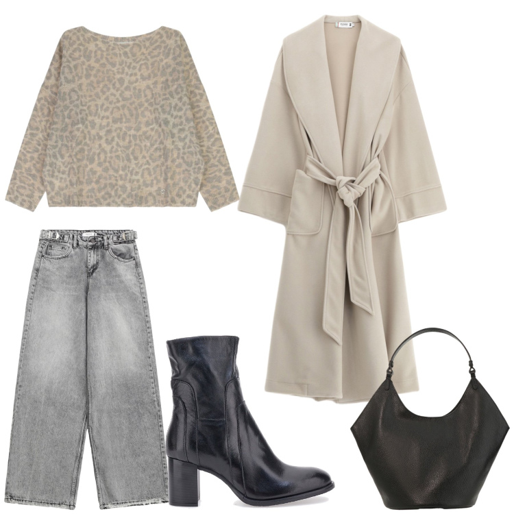 Outfit donna - Casual look. Stile Casual per Tutti i giorni. Abbinamento con maglieria, cappotti, jeans, borse a spalla, stivaletti.