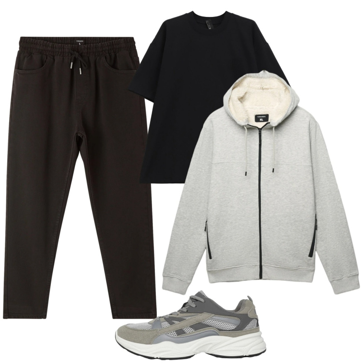 Outfit uomo - Felpa con cappuccio. Stile Trendy per Sport. Abbinamento con sneakers, felpe con cappuccio, pantaloni, t-shirt.