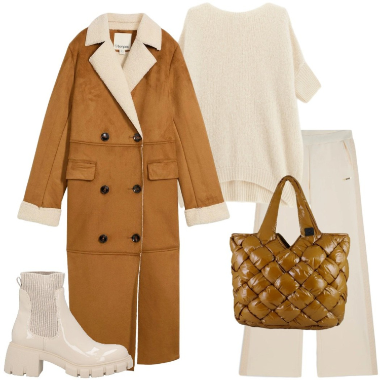Outfit donna - Anno nuovo. Stile Urban per Tutti i giorni. Abbinamento con cappotti, stivaletti, maglieria, pantaloni, borse tote.
