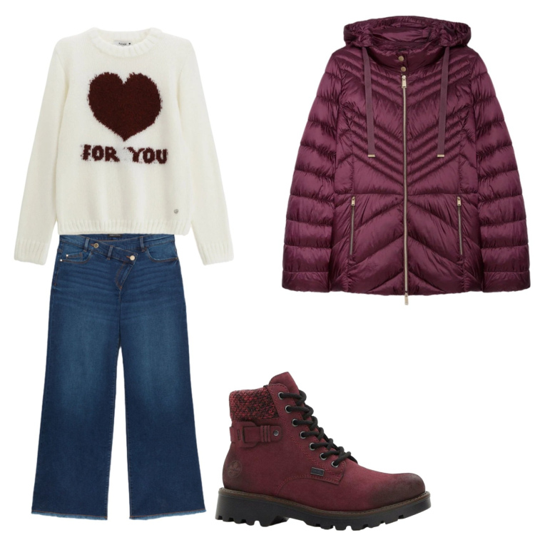 Outfit donna - Total look #2315923. Stile Minimal per Ufficio. Abbinamento con stivaletti, piumini, jeans, pullovers.