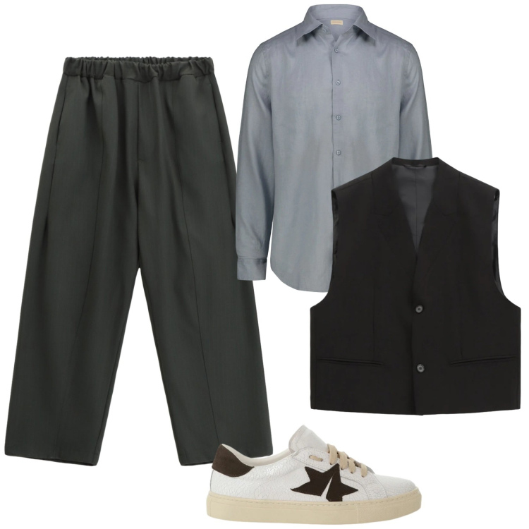 Outfit uomo - Camicia e Gilet. Stile Trendy per Tutti i giorni. Abbinamento con pantaloni, gilet, sneakers, camicie.