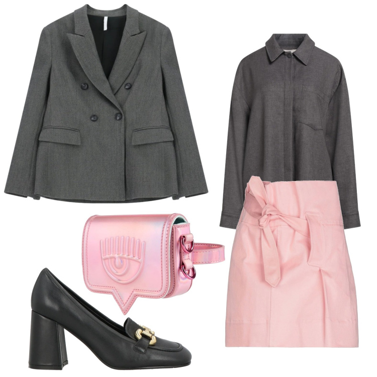 Outfit donna - Mood perfetto per l\'ufficio. Stile Minimal per Ufficio. Abbinamento con mocassini, camicie, minigonne, marsupi, blazer.