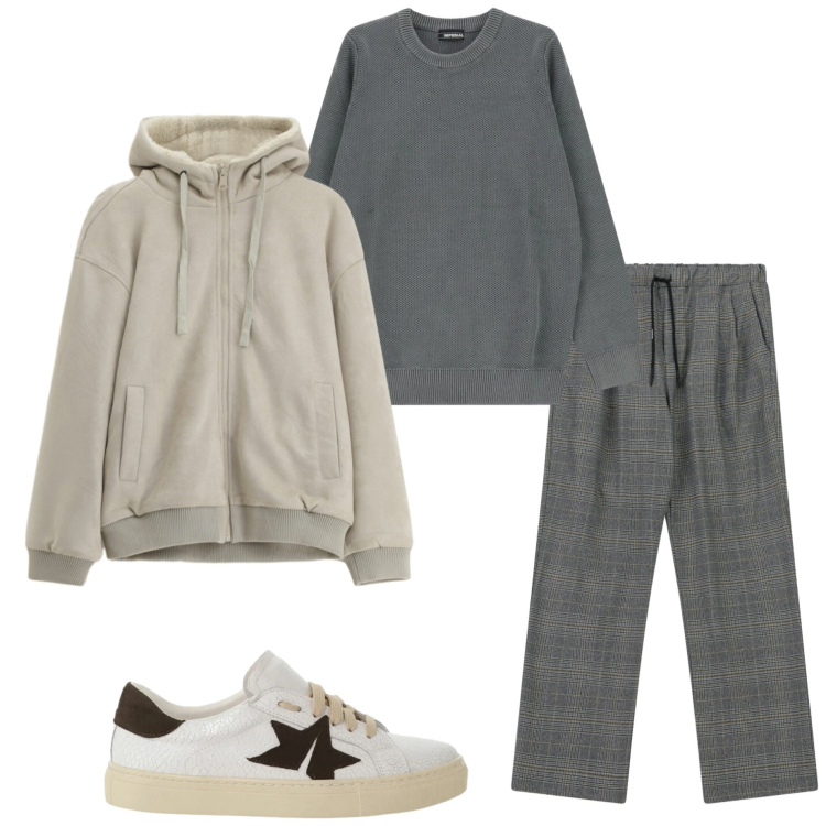 Outfit uomo - Gennaio. Stile Casual per Tutti i giorni. Abbinamento con pantaloni, pullovers, bomber, sneakers.