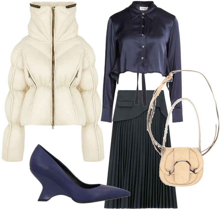 Outfit donna - La camicia essenziale. Stile Bon Ton per Serata fuori. Abbinamento con camicie, marsupi, décolleté, gonne lunghe, piumini.